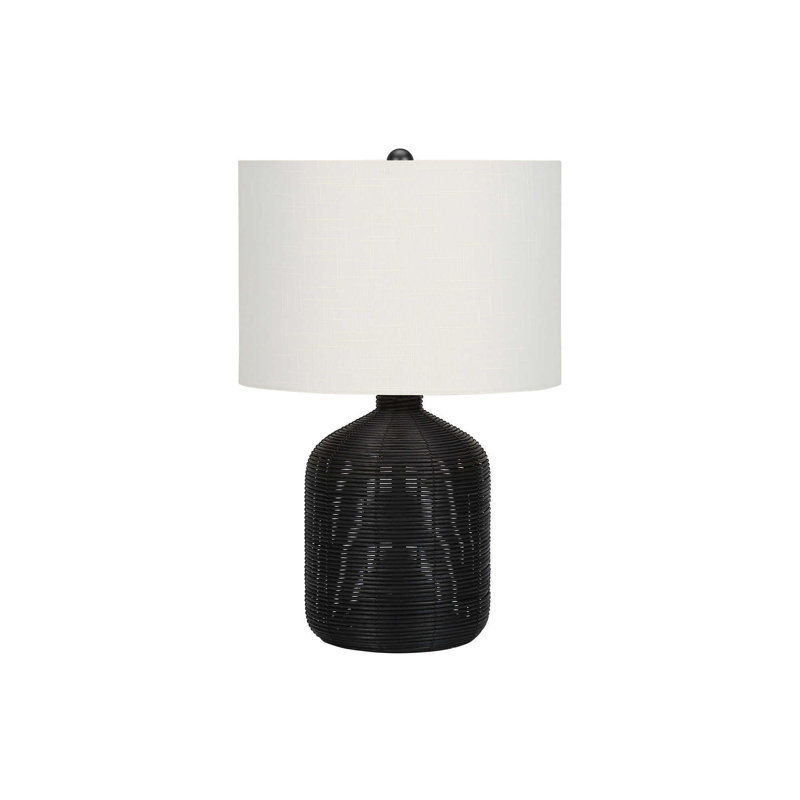 Lighting, H 23 po, lampe de table, rotin noir, abat-jour ivoire / crème, moderne