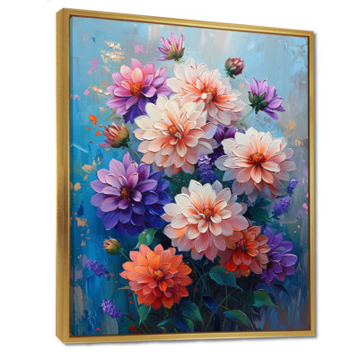 Danse des fleurs de dahlia rose bleu, collage II - décoration murale Dahlia