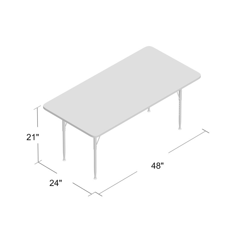 Plastic Adjustable Rectangle 6 Students Activity Table, 30" H x 48" L x 24" W, Gray Granite