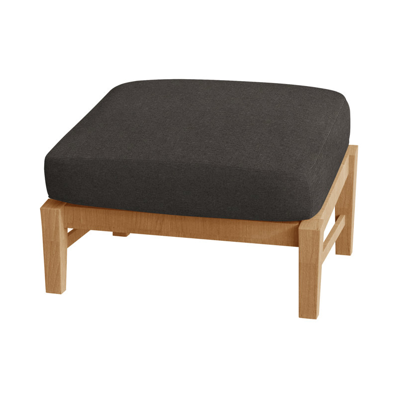 Croquet Outdoor Teak Ottoman with Cushion, Natural Teak, No Welt, Verona Fossil