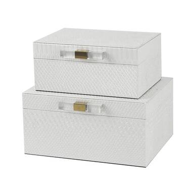 2 White Faux Leather Earring Boxes