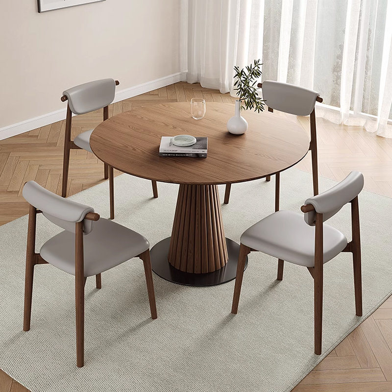 Wabi-sabi Family Modern Simple Round Dining Table Pedestal Dining Set, 5 Piece Dining Set