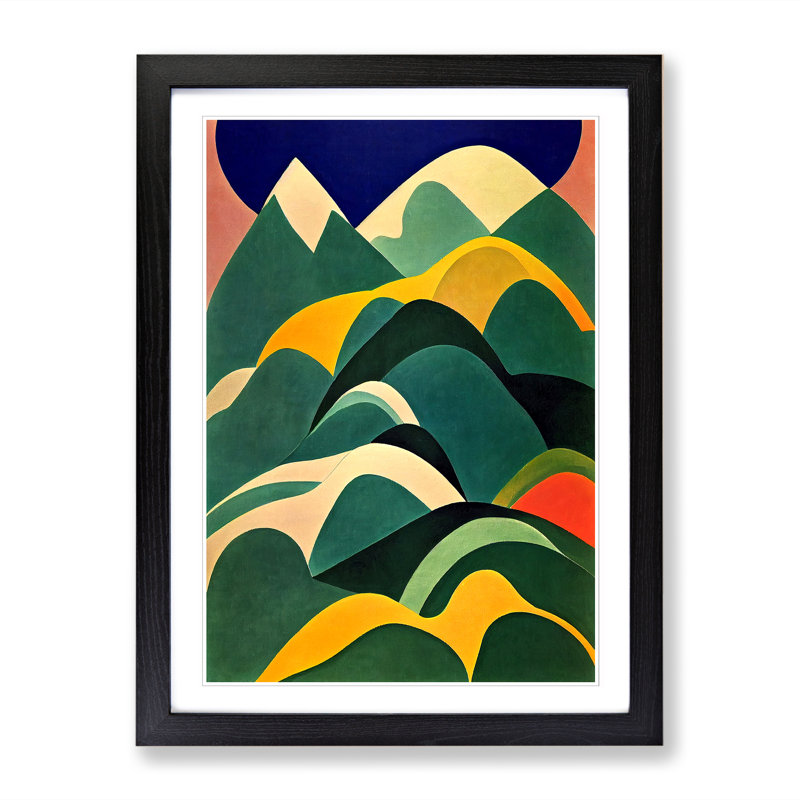 Curved Mountain Abstract - Single Picture Frame Print, 34cm H x 25cm W x 2cm D, Oak