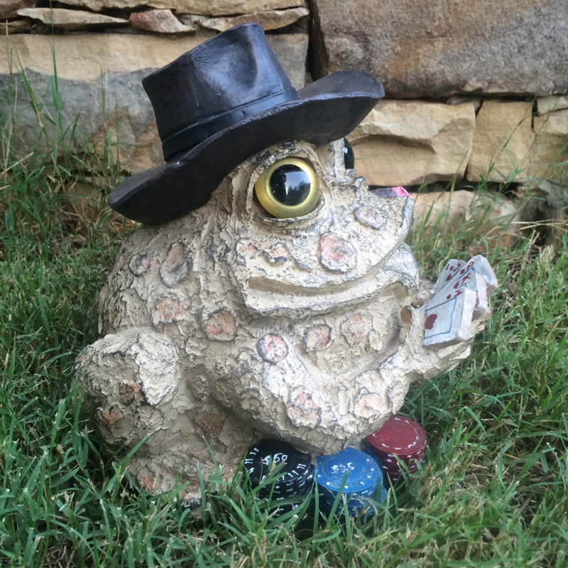 Statue de jardin crapaud personnage de joueur de poker, Brun, H 5 po x l 6 po x P 5 po