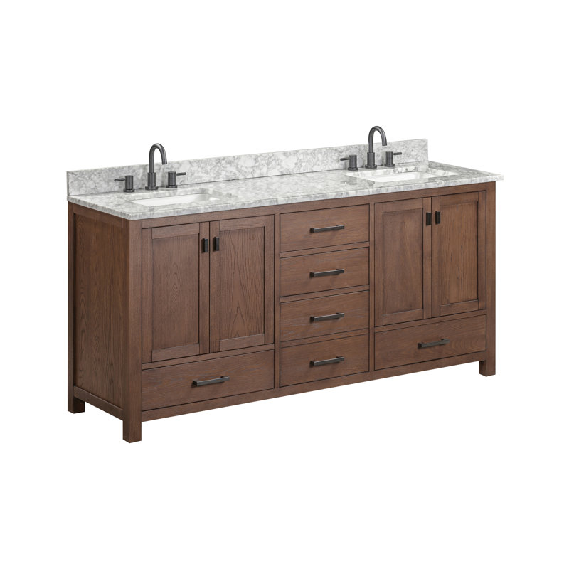 Modero 73" Double Bathroom Vanity Set, Mocha Oak, 73", Carrara White Marble