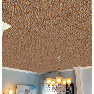 Falkirk Perth 24'' L x 24'' W High Gloss PVC Glue Up Ceiling Tile In Antique Gold