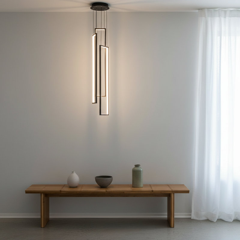 Luminaire suspendu 3 lumières DEL avec télécommande, Noir