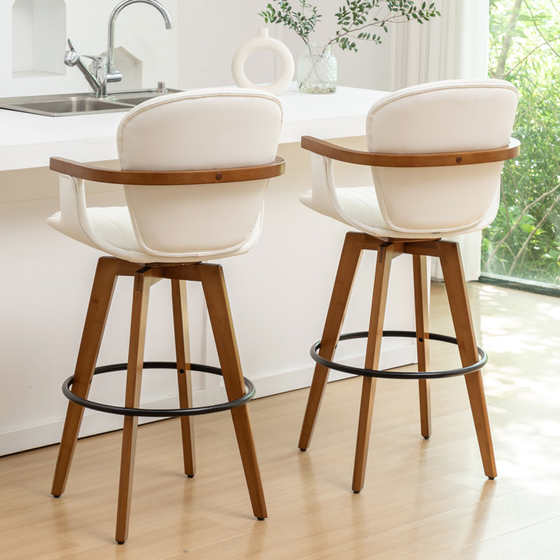 Kelsch Swivel Bamboo Counter Stools and Bar Stools, White, Bar Stool (30" Seat Height )