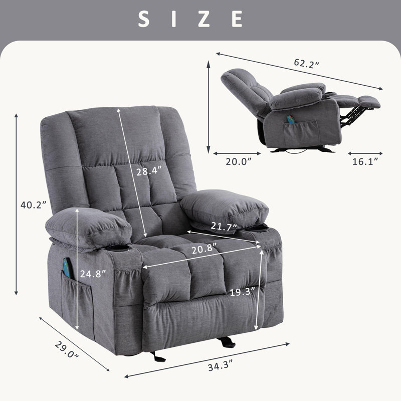 Fauteuil inclinable à bascule Charmen, Mélange de lin gris