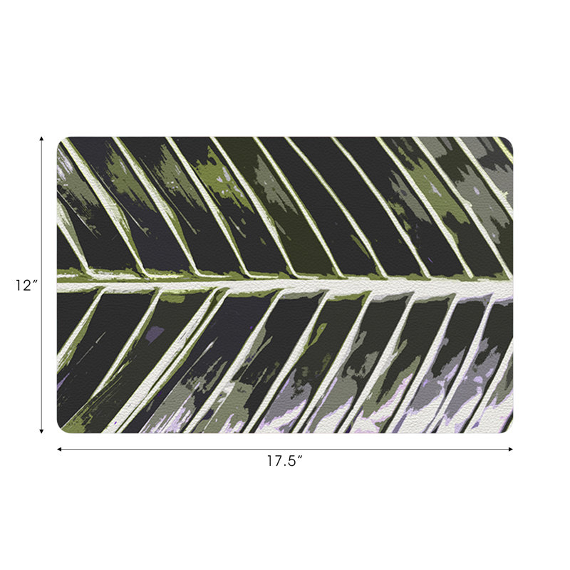 Tropical Leaf Vegan Leather Rectangle Pebble Placemat, Khaki