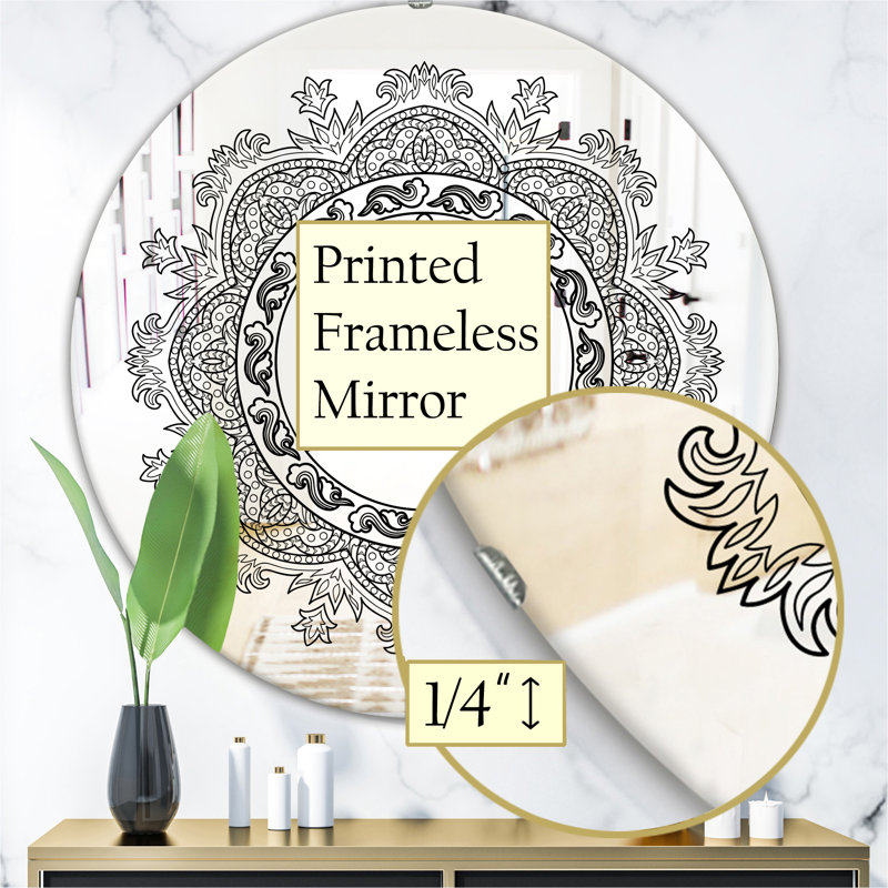 Miroir mural pochoir mandala, H 23,6 po x l 23,6 po