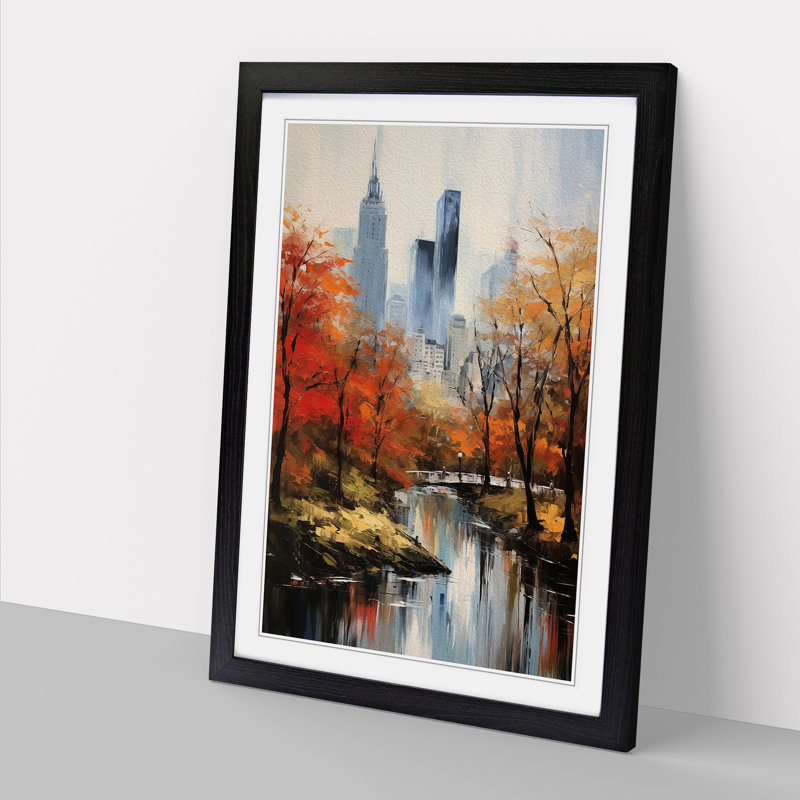 Central Park Gestural - Single Picture Frame Print on Wood, Black Framed, 46cm H x 34cm W x 2cm D