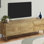 Meuble télé, console de 72 po, meuble multimédia, tiroirs de rangement, armoire de rangement, stratifié noyer, style Mid-Century