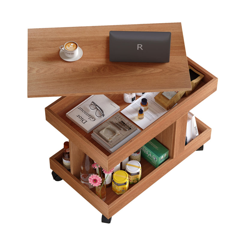 Petite table basse avec roulettes, table d'appoint multifonctionnelle rotative à 360 °, table de bout roulante avec compartiment de rangement, table de chevet mobile pour le salon, la chambre et le mobilier de maison