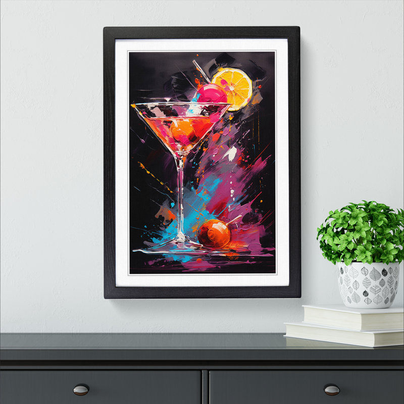 Cocktail Gestural No.2 - Single Picture Frame Print on Wood, 64cm H x 46cm W x 2cm D, Black