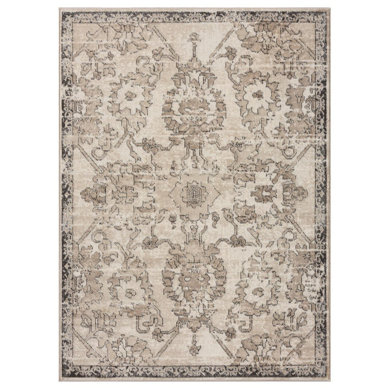Oriental Floral Non-Shedding Area Rug, Rectangle 5'3" x 7'3"