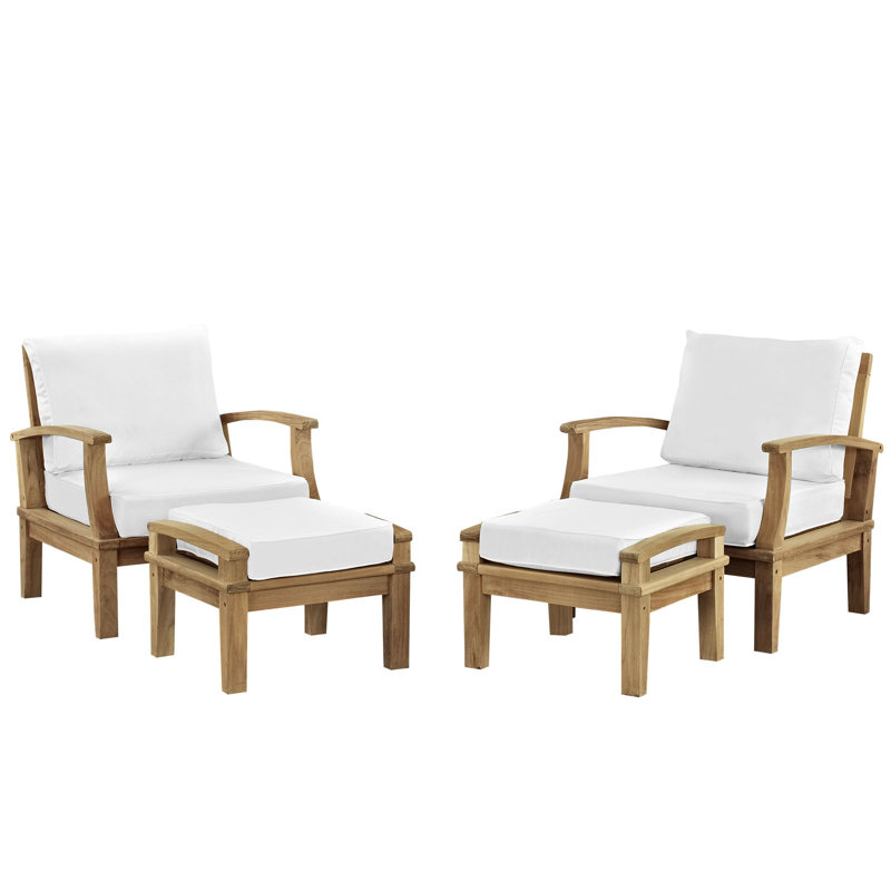 Ensemble de patio extérieur en teck 4 pièces Alaina, Blanc
