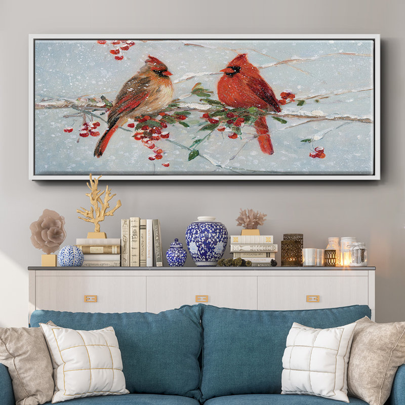 Cardinals in Winter - toile encadrée, 12" H x 30" W
