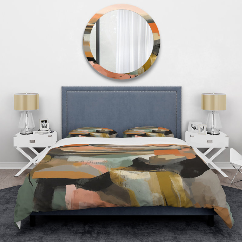 Ensemble de housse de couette abstrait vert et beige Transcendant Reality II - Microfibre de polyester