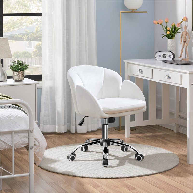Desk Chair With Petal-shaped Backrest, White Velvet