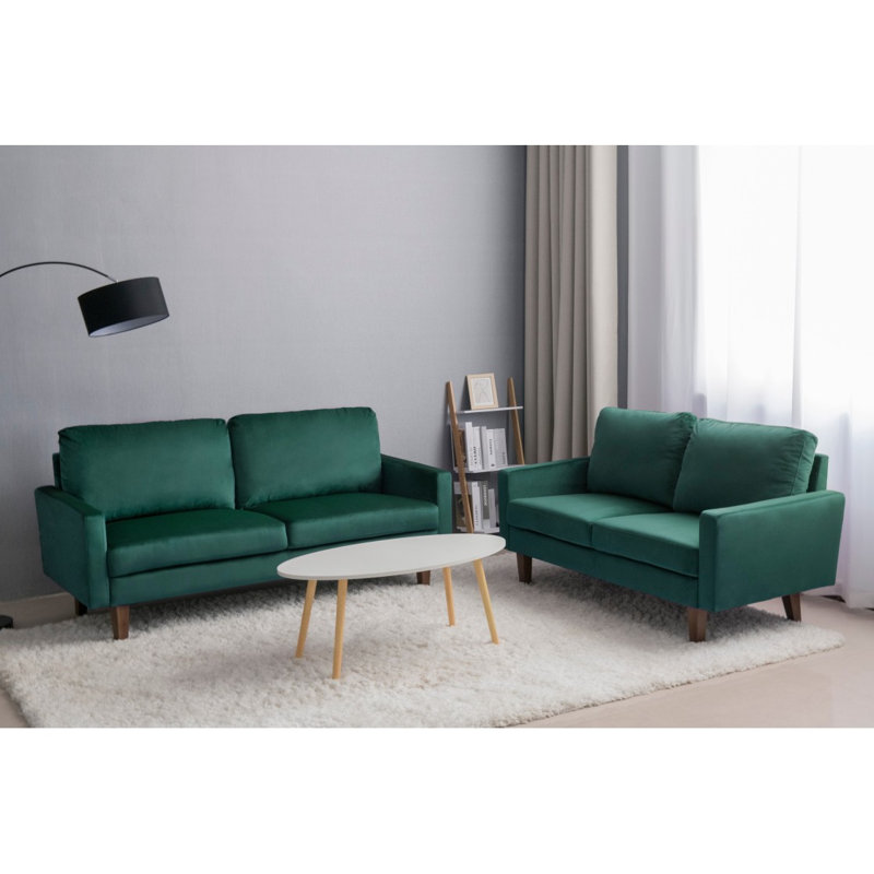 Seaddon Square Arm Sofa, Green Velvet, 35" H x 70" W x 32" D