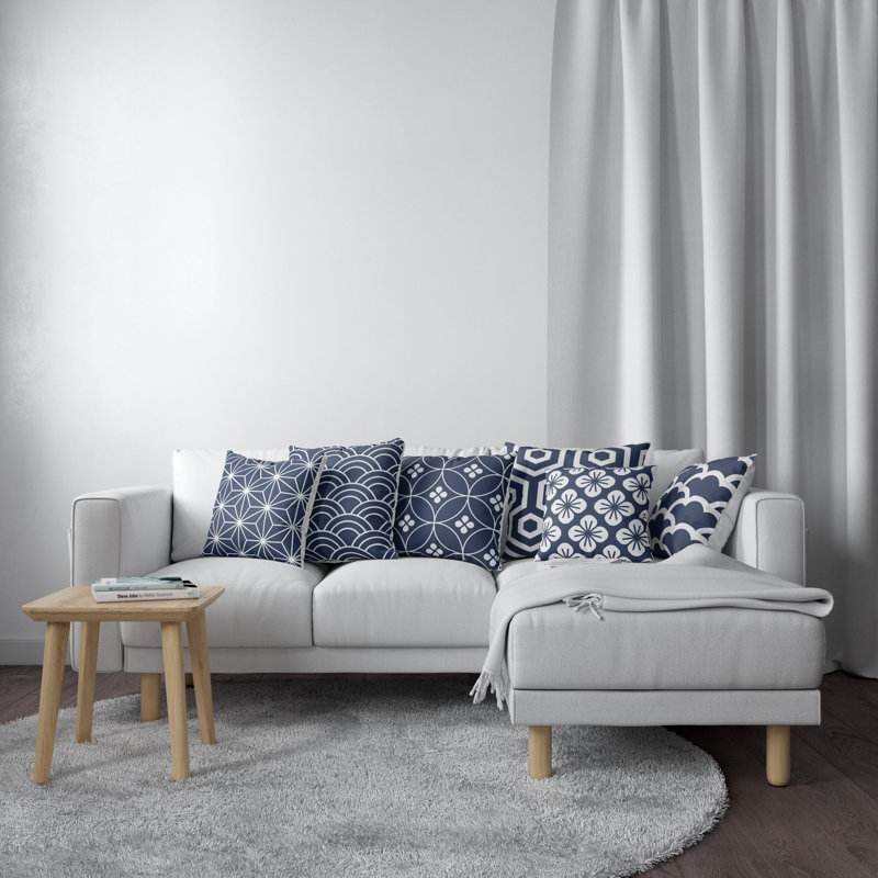 Housse de coussin géométrique en polyester, 20 po x 20 po, Bleu marine