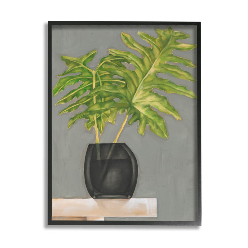 Paire de palmiers fendus dans un vase, peinture de table par Jennifer Goldberger, Giclée encadrée noir minuit