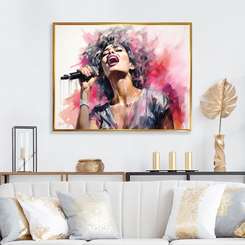 «Pink Black Music Vocal Expression I», reproduction d'art sur toile, H 30 po x l 40 po x P 1,5 po, Cadre flottant doré