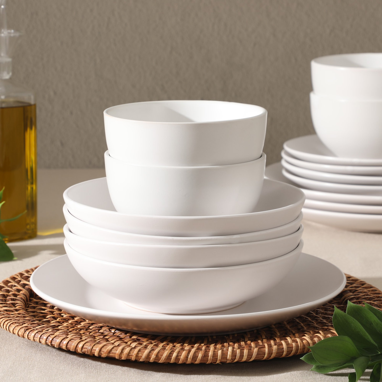 Queenslane Stoneware Dinnerware Set, White