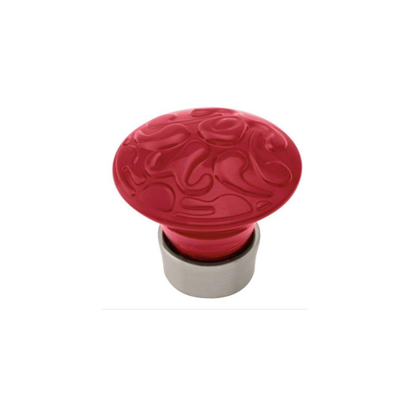 (5 Pack) 1-1/2 inch Scroll Knob, Satin Nickel/Red Garnet