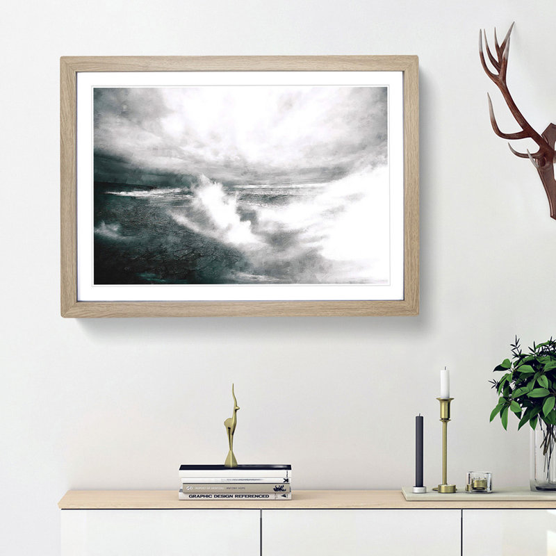 Crashing Waves - Picture Frame Painting Print, 62cm H x 87cm W x 2cm D, Oak Framed