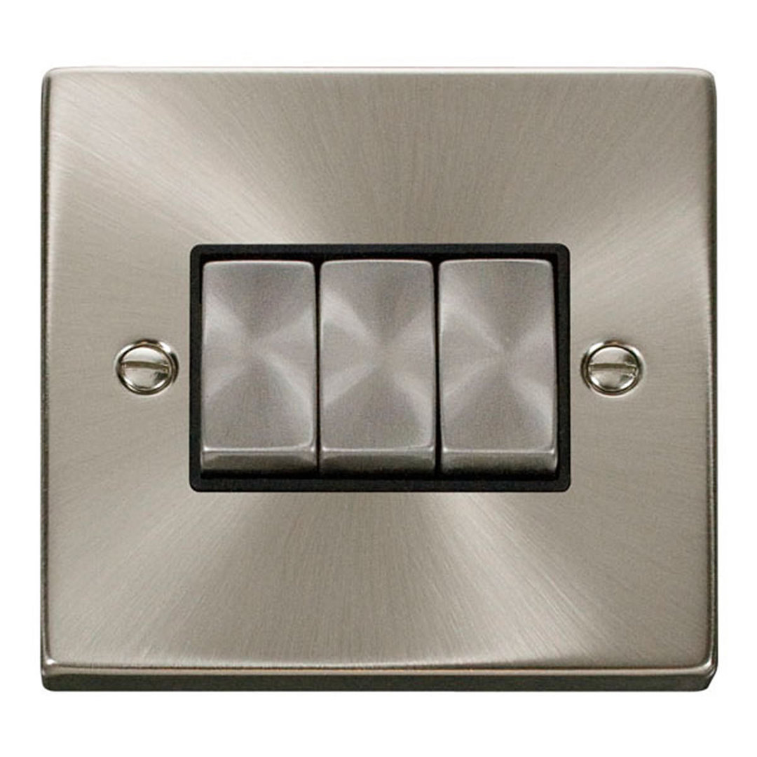 Satin / Brushed Chrome 10A 3 Gang 2 Way Ingot Light Switch