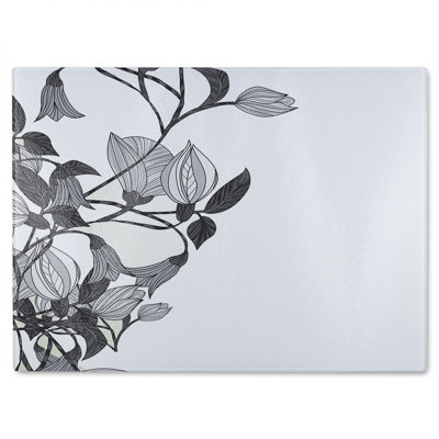 Flower Illustration Glass Chopping Board