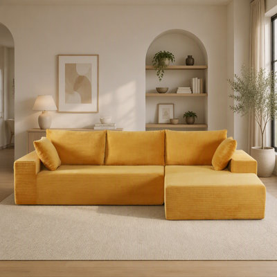 Canapé modulaire convertible en velours côtelé CozyForm, canapé confortable moderne avec rembourrage en mousse, canapé-lit modulaire confortable pour le salon, la chambre à coucher, aucun assemblage requis, jaune gingembre - orienté vers la droite