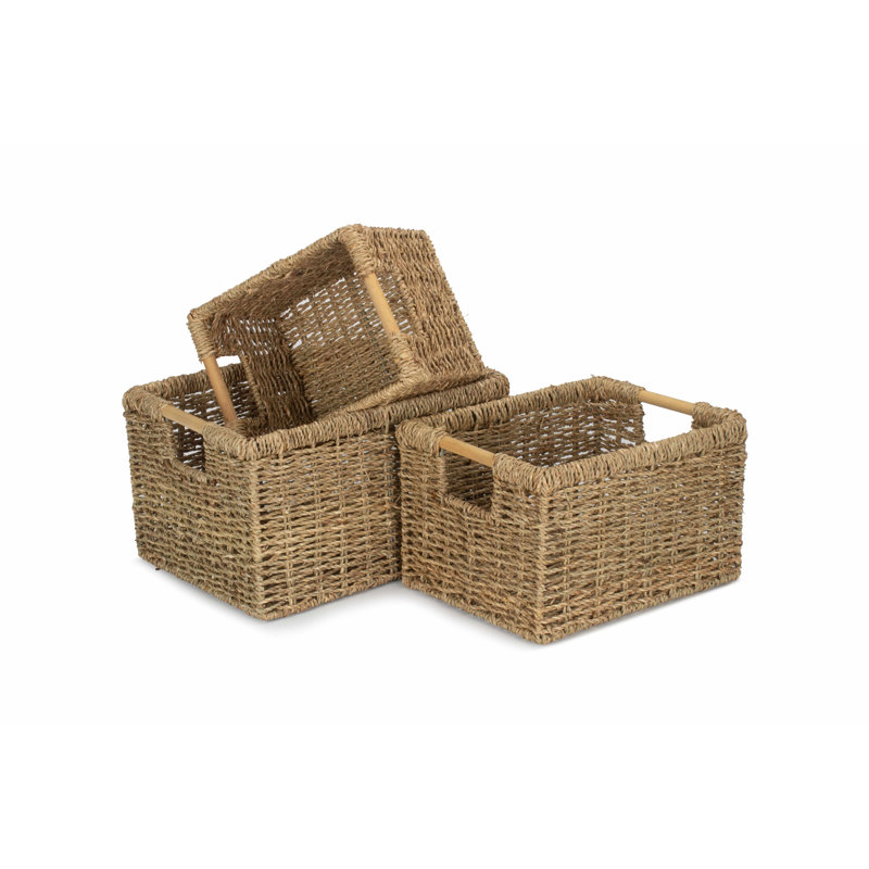 World Menagerie Wicker 3 Piece Nordic Seagrass Storage Basket Set
