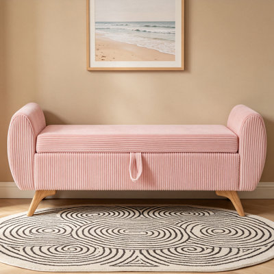 57" Storage Bench with Solid Wood Legs, Upholstered Corduroy Bench for Bedroom, Hallway & Entryway