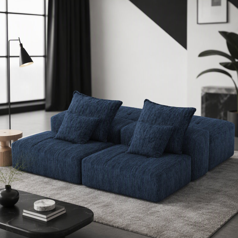 Canapé modulaire surdimensionné Modern, L 141,73 po, Chenille bleu, Bleu