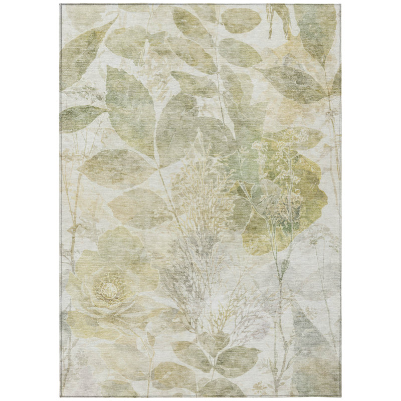 Machine Washable Indoor/Outdoor Chantille ACN2890 Floral Rug, 9' x 12', Sage