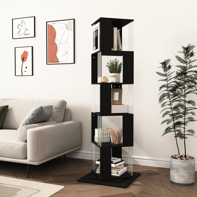 Bibliothèque rotative à 5 niveaux avec panneau transparent fourni - Style simple pour la décoration de la maison pouvant contenir des livres, des horloges et des collations