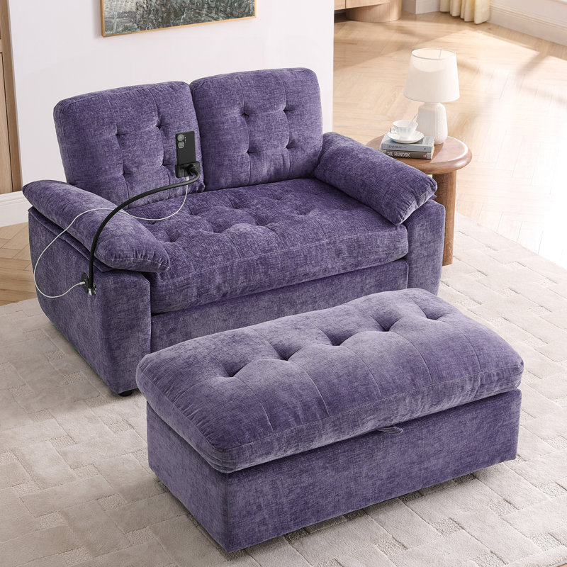 Canapé rembourré en chenille de 56 po de largeur avec dossier réglable, Violet