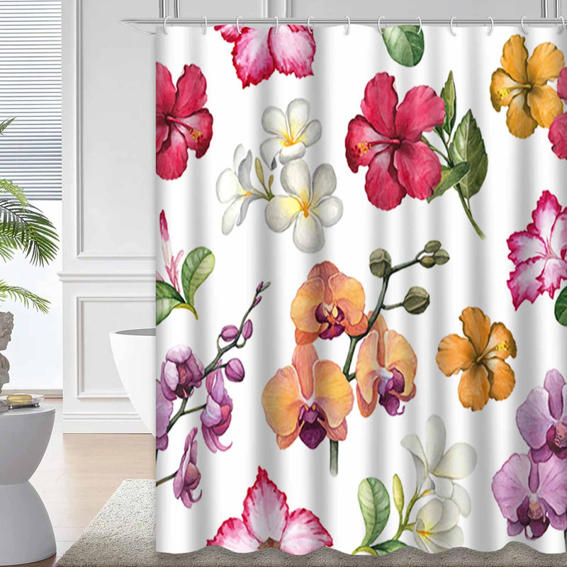 Aquarelle, fleurs tropicales, fleurs Aloha, fleurs, botanique, 12 crochets, L 72 po x l 78 po