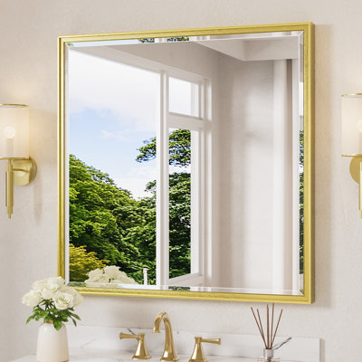 Miroir carré biseauté de salle de bain avec cadre en aluminium et verre trempé