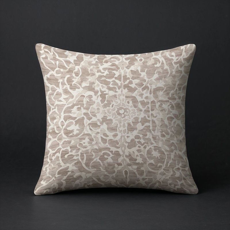 Coussin décoratif intérieur / extérieur gris Modern Modern, Gris / beige / brun clair abstrait 3, Carré 16 po