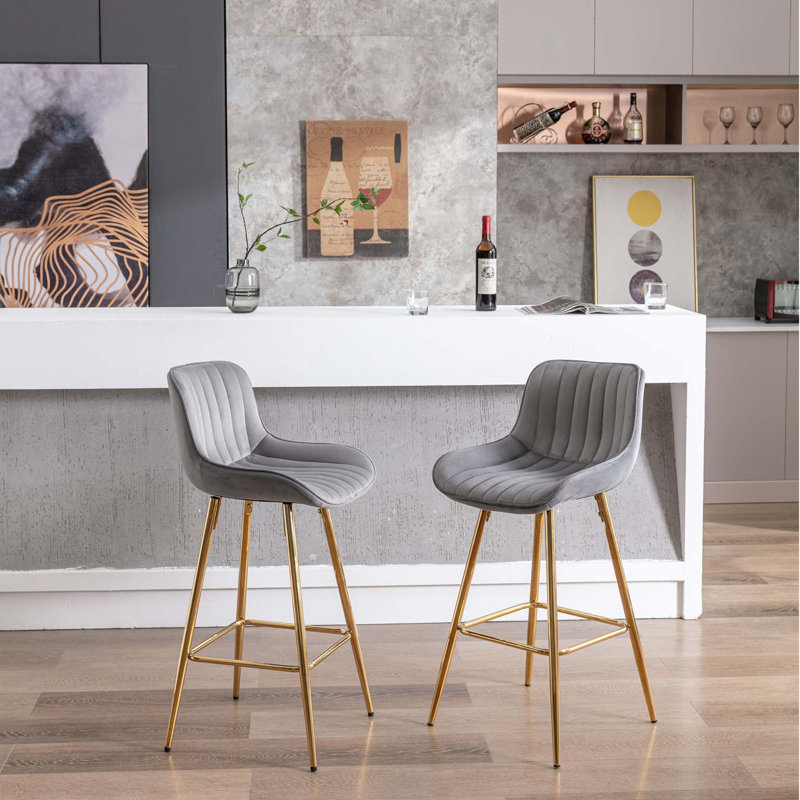 Ensemble de 2 tabourets de bar, avec tabouret de comptoir en tissu chromé et repose-pieds, Gris