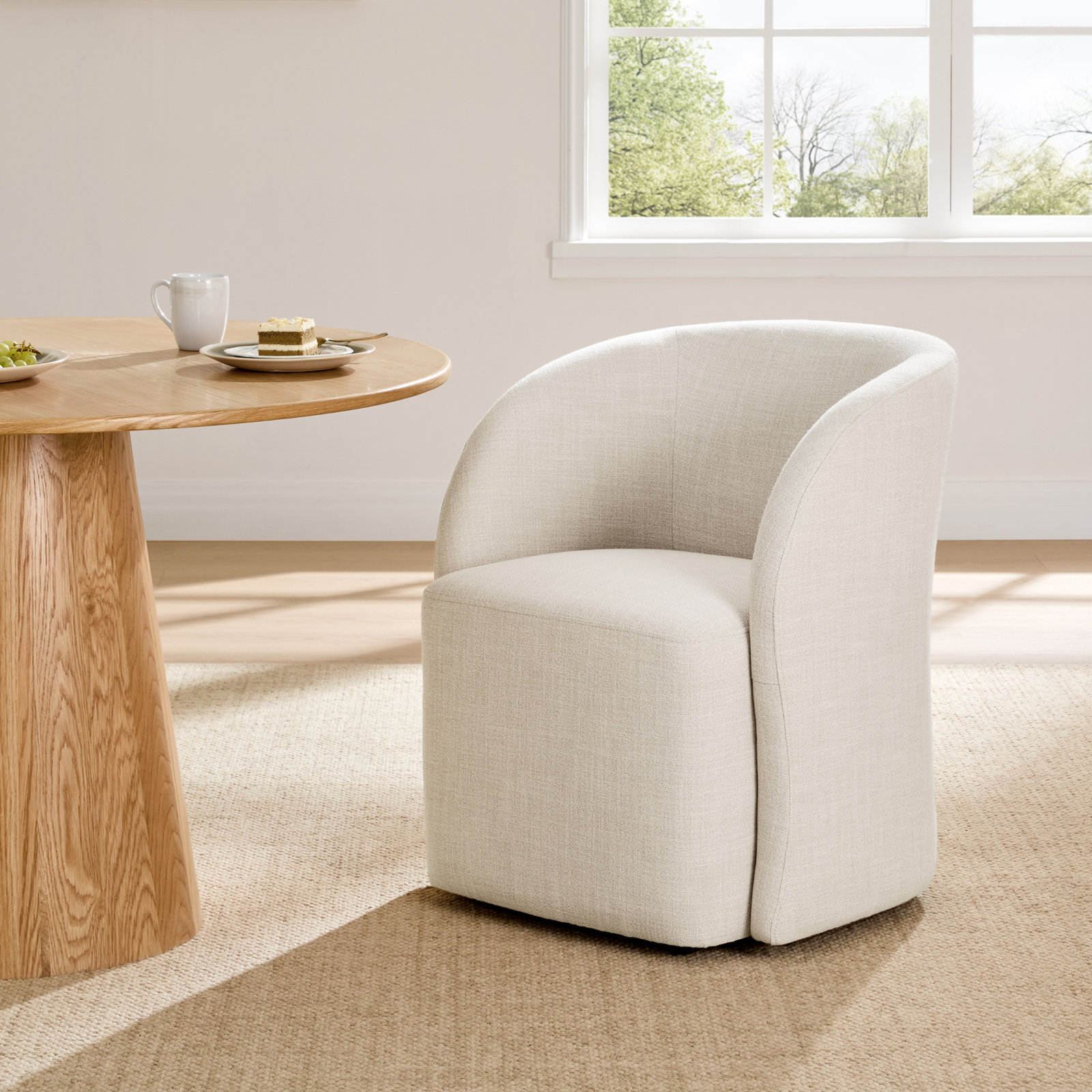 Frankie Caster Dining Chair, Effie Linen Performance Linen