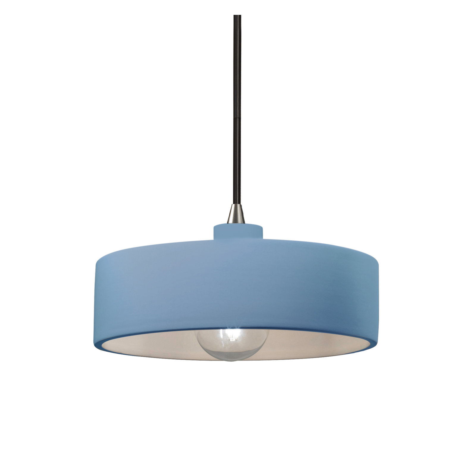 Colgate Single Light Ceramic Dimmable Pendant, Brushed Nickel, Sky Blue