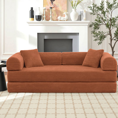 80.7" Corduroy Sleeper Sofa Modular Sofa Bed Compression Foam Couch Bed With 2 Pillows - No Assembly Required