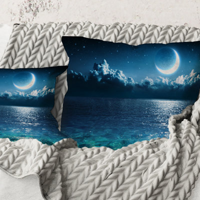 Square,Romantic Moon Over Deep Blue Sea I - Nautical & Coastal Printed Throw Pillow -  Design Art, CU35070-18-18