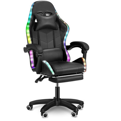 Lubluelu Adjustable Leather Swivel PC & Racing Gaming Chair with RGB Light