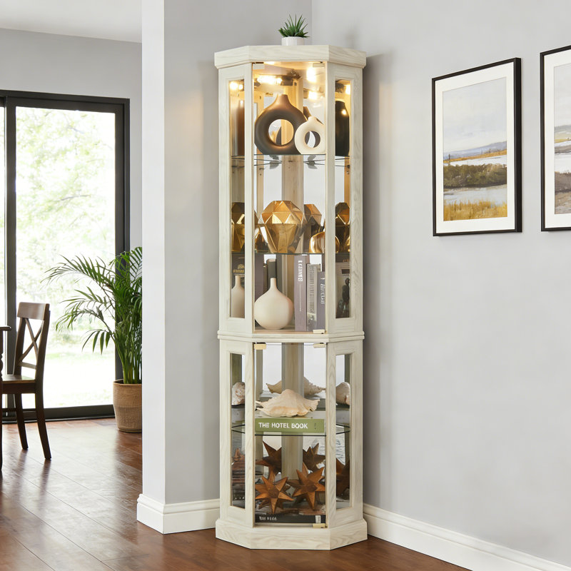 Elegant Corner Curio Cabinet With Lights For Display And Storage, White